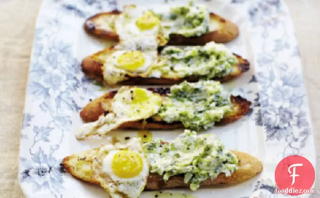 April Bloomfield's Toasts with Ramp Butter and Fried Quail Eggs
