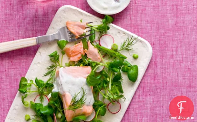 Poached Salmon and Watercress Salad with Dill-Yogurt Dressing