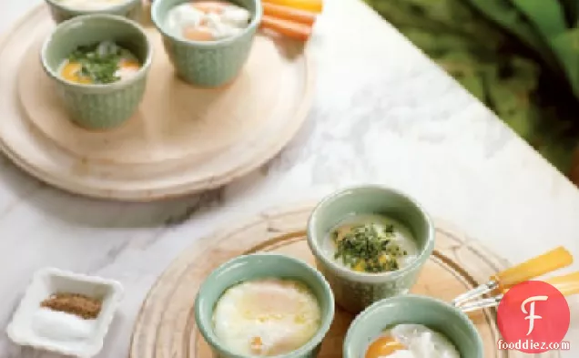 Baked Eggs with Bacon, Cheese, and Herbs