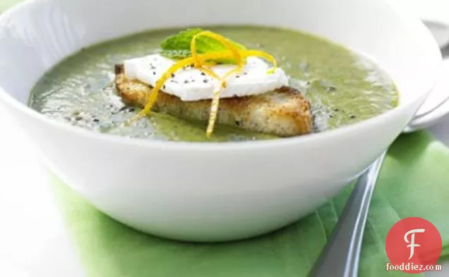 Watercress & Mint Soup With Goat's Cheese Crostini