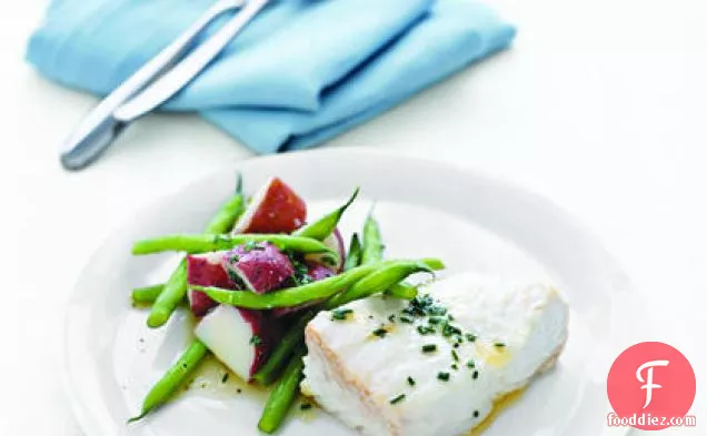 Poached Halibut with Green Beans and Red Potatoes