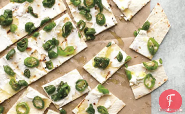 Padron Peppers Scattered on Lavash with Cheese