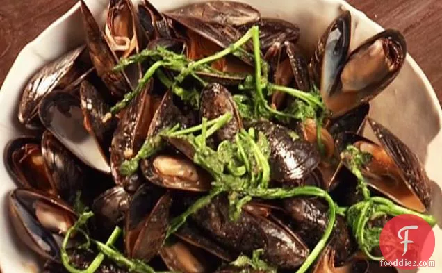 White Miso Mussels with Watercress