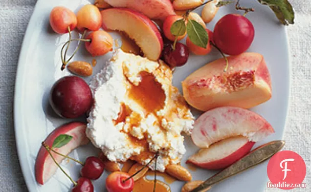 Stone Fruits with Honey-Drizzled Soft Cheeses and Toasted Almonds