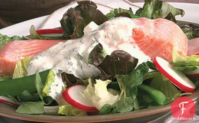 Poached Salmon Salad with Cucumber Dressing