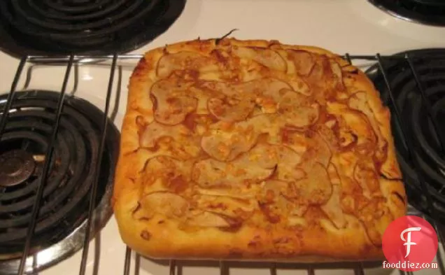 Focaccia With Caramelized Onions, Pear and Blue Cheese