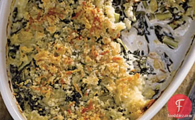 Creamy Dandelion Greens And Goat Cheese Gratin