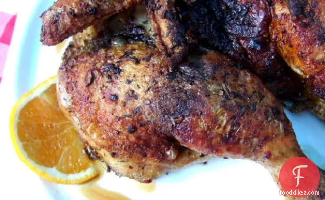 Spatchcocked Crispy Happy Chicken With Rich Orange Sauce