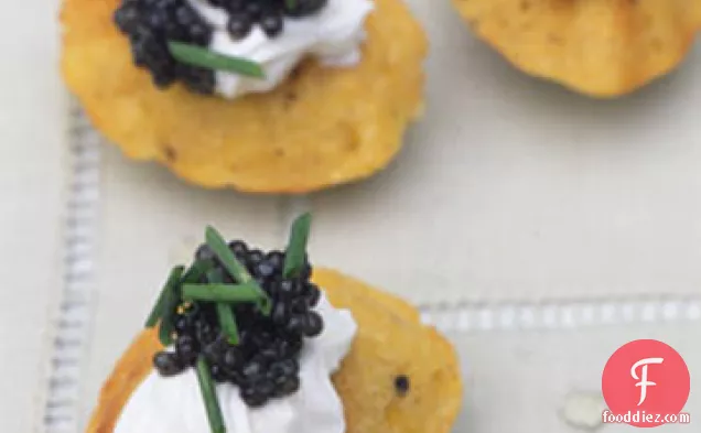 Fresh Corn Madeleines with Sour Cream and Caviar