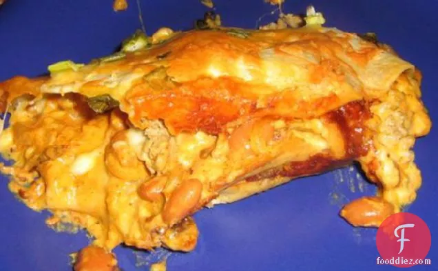 Saturday Night Chicken, Cheese and Refried Bean Enchiladas