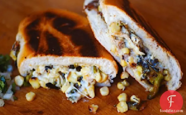 Grilled Cheese Sandwich with Charred Chili and Corn