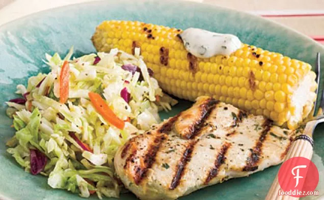 Grilled Chicken With Corn and Slaw