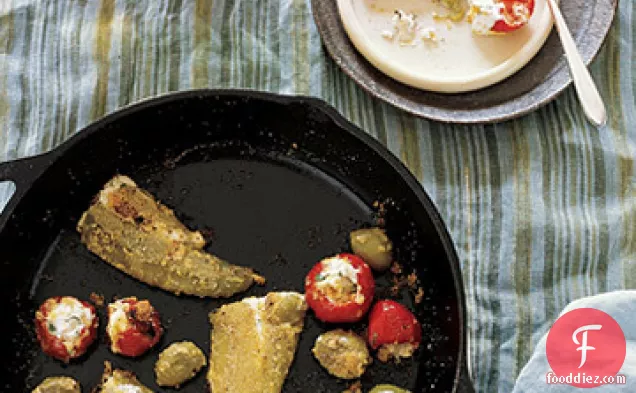 Pan-Fried Olives and Chiles Stuffed with Goat Cheese