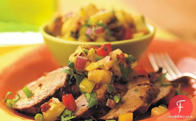 Adobo-Marinated Pork Tenderloin with Grilled-Pineapple Salsa