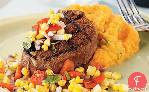 Chile-Rubbed Steak with Corn and Red Pepper Relish