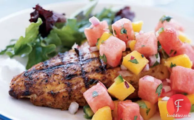 Marinated Grilled Chicken Breast with Watermelon-Jalapeno Salsa