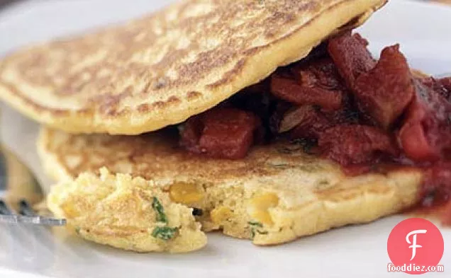 Double Corn Pancakes with Jalapeño and Chunky Tex-Mex Tomato Sauce