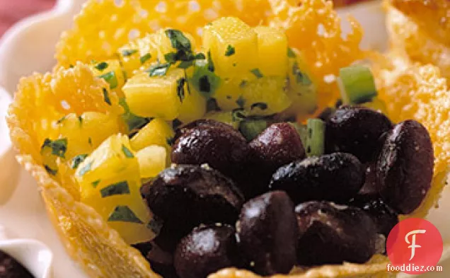 Beastly Beans with Mango Salsa in Cheddar Cups