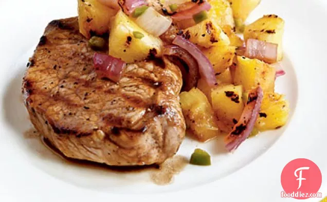 Pan-Grilled Pork Chops with Grilled Pineapple Salsa