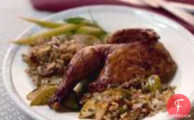 Roast Pomegranate And Walnut Cornish Game Hen With Couscous