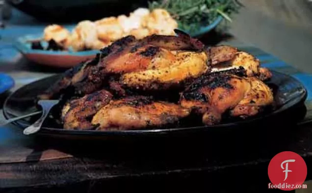 Grilled Cornish Hens with Honey Mustard-Cilantro Glaze