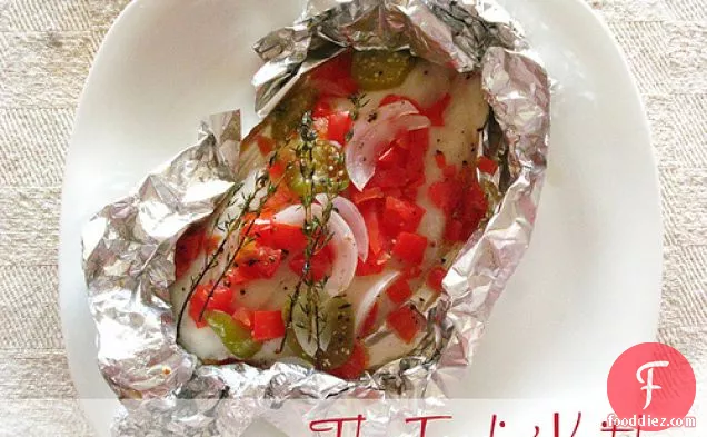 Baked Fish With Tomatoes And Tomatillos In Foil Packets