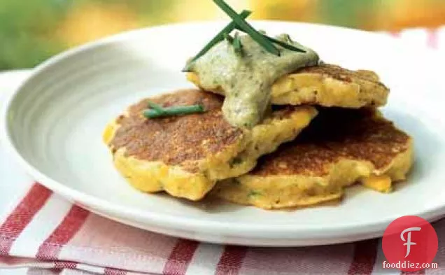 Fresh Corn and Scallop Johnnycakes with Green Onion Sauce