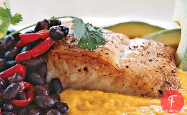 Seared Halibut with Yellow-Pepper Sauce