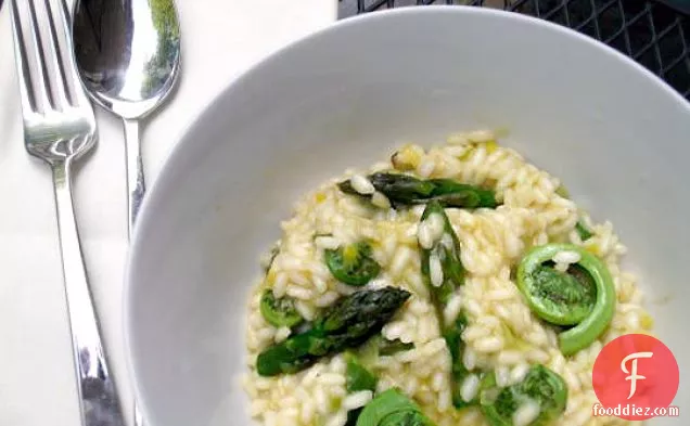 Spring Lemon Risotto With Asparagus And Fiddlehead Ferns