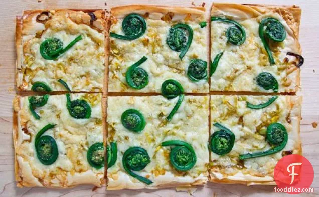 Fiddlehead and Gruyere Tart