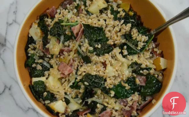 Farro And Kale With Roasted Pears And Turkey Bacon