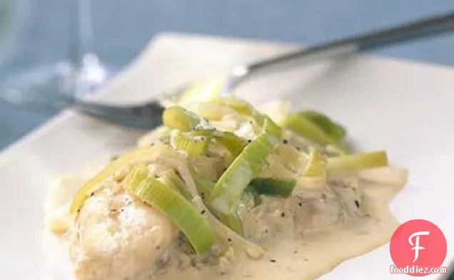 Poached Catfish with Leeks and Mustard
