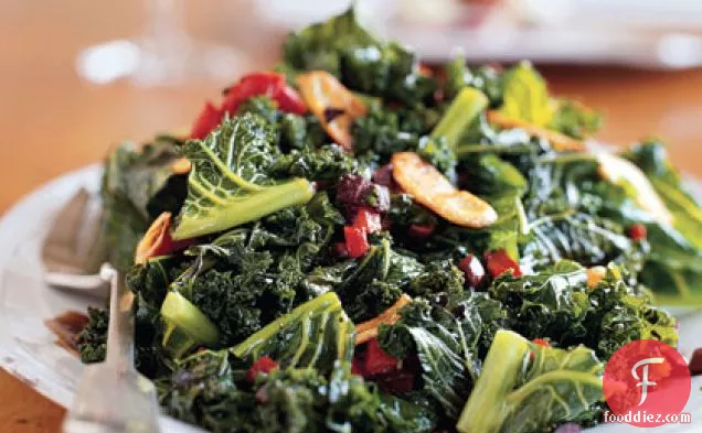 Kale with Roasted Peppers and Olives