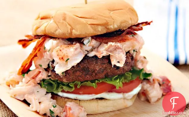 Surf N' Turf Burger (Grilled Burger with Lobster and Bacon)