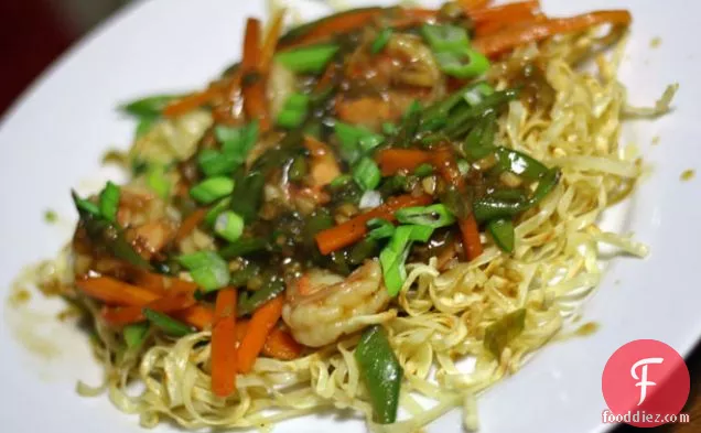Pan-Fried Noodles with Shrimp, Snap Pea, and Carrot