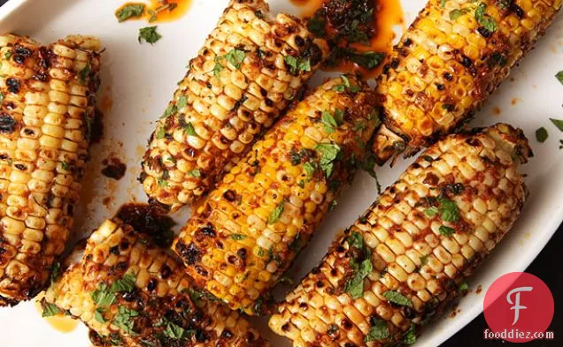 Grilled Corn with Harissa and Mint
