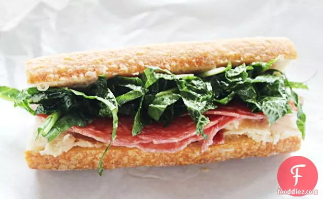 Make-Ahead Salami Sub with White Bean Spread and Kale-Slaw