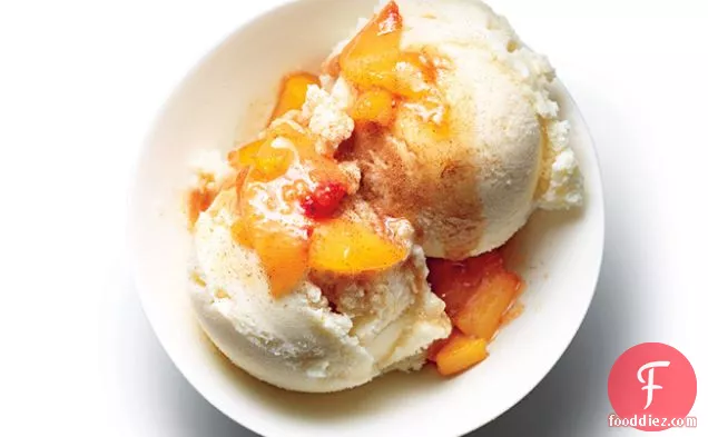 Ginger-Vanilla Fro Yo with Peach Compote