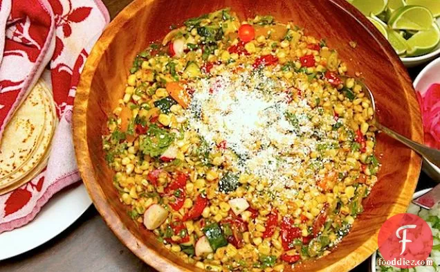 Charred Corn and Cherry Tomato Salad with Zucchini and Radishes