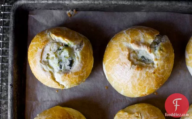 Red Potato Knish With Kale, Leeks And Cream Cheese