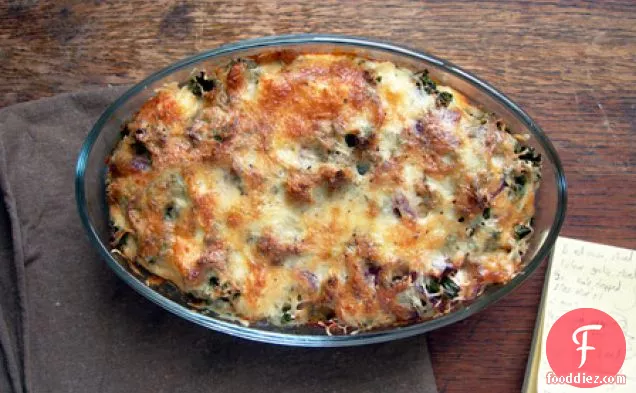 Red Onion, Kale And Cheese Strata