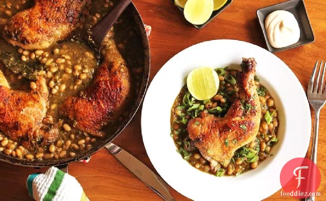 Crispy Braised Chicken With White Beans and Chile Verde