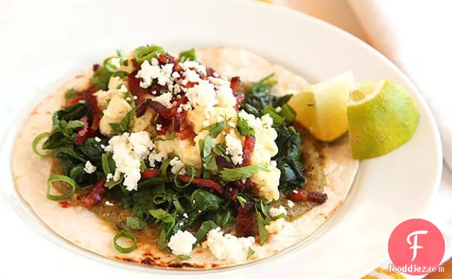 Breakfast Tacos with Eggs, Spinach, and Bacon