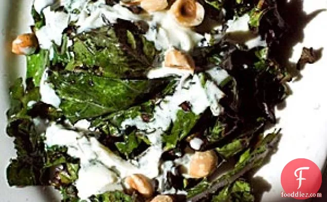 Grilled Russian Kale With Yogurt Dressing And Toasted Hazelnuts