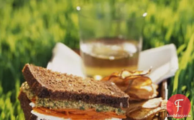 Moroccan Carrot and Goat Cheese Sandwiches with Green Olive Tapenade
