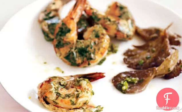 Roasted Shrimp and Mushrooms with Ginger and Green Onions