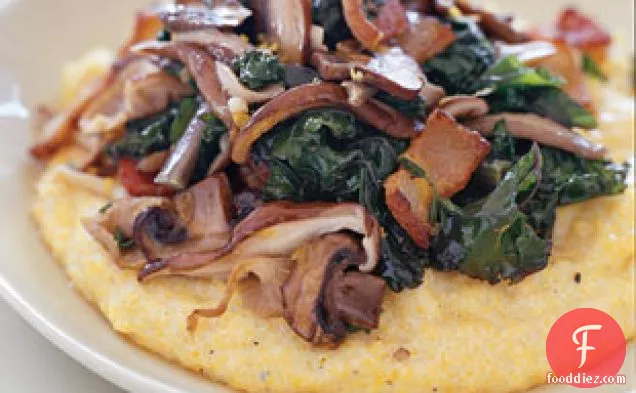 Kale And Mushrooms With Creamy Polenta