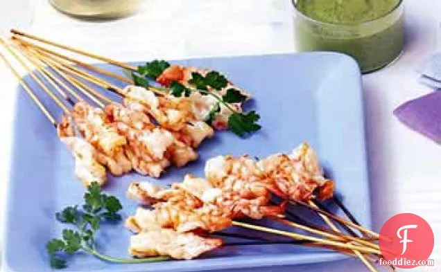 Shrimp Sates with Spiced Pistachio Chutney