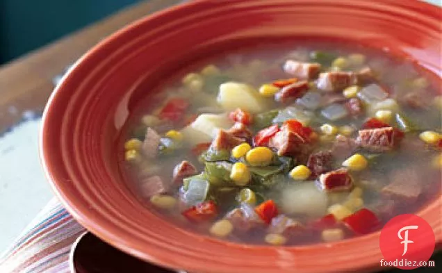 Corn Soup with Potatoes and Smoked Ham