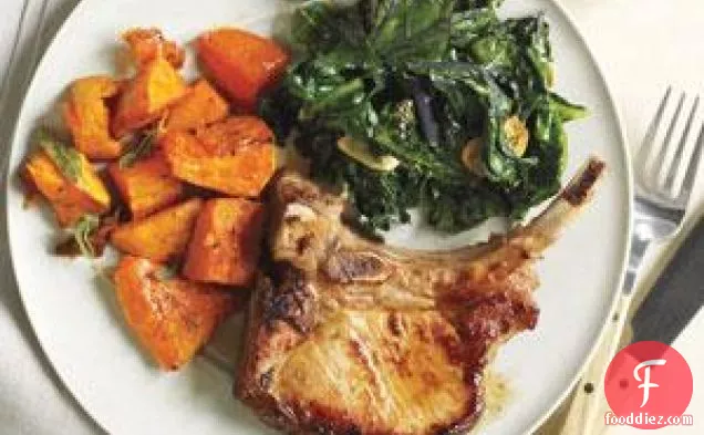 Roasted Pork Chops And Butternut Squash With Kale